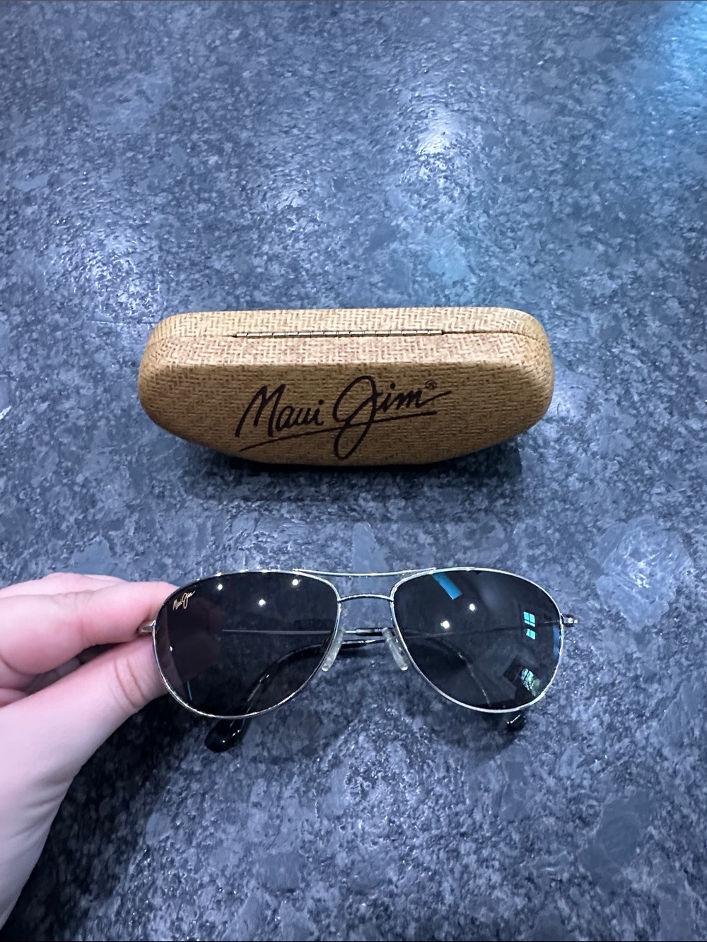 Maui Jim Aviator Sunglasses with Silver Frame and Gray Lenses